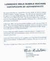 Bubble Machine Certificate of Authenticity